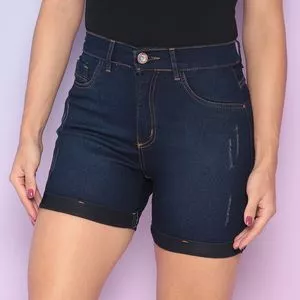 Short Jeans Com Pespontos<BR>- Azul Marinho