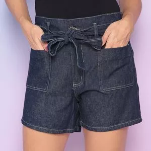 Short Jeans Com Amarração<BR>- Azul Marinho