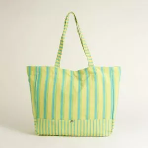 Bolsa Shopper Listrada<BR>- Verde Limão & Azul