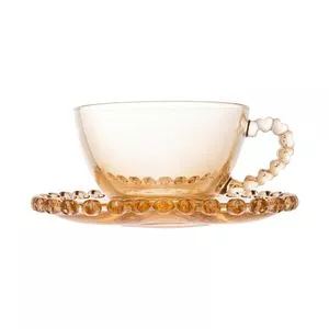Xícara Para Chá Com Pires Coração<BR>- Cristal & Âmbar<BR>- 170ml<BR>- Lyor