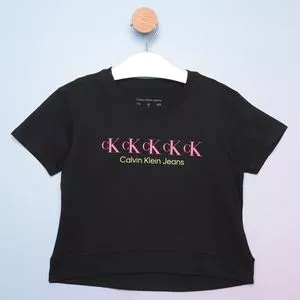 Camiseta Com Logo<BR>- Preta & Pink