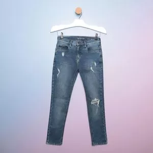 Calça Jeans Skinny Com Recortes<BR>- Azul Escuro