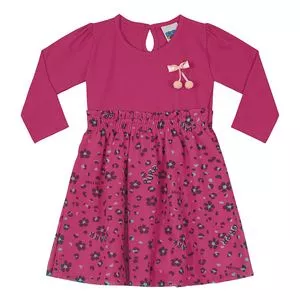 Vestido Infantil Animal Print<BR>- Pink & Preto