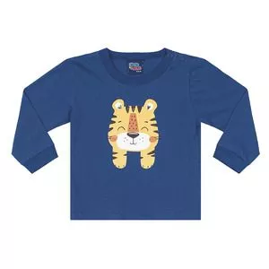 Camiseta Infantil Tigre<BR>- Azul Marinho & Laranja