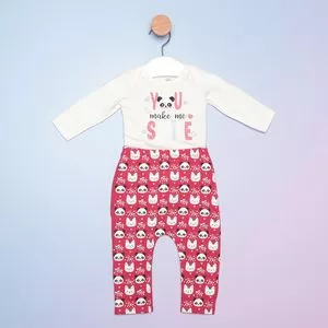 Conjunto Infantil De Body & Calça Pandinhas<BR>- Branco & Pink