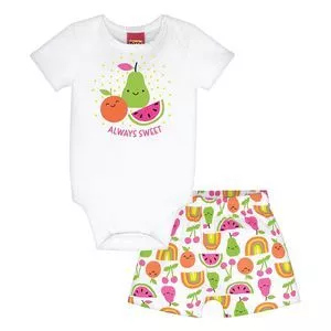 Conjunto Infantil De Body & Short Frutinhas<BR>- Branco & Verde