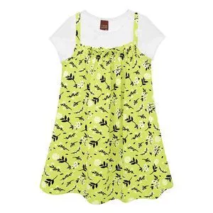 Conjunto Infantil De Vestido Floral & Camiseta<BR>- Verde Limão & Branco