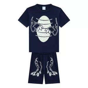 Pijama Infantil Dinossauro<BR>- Azul Marinho & Off White