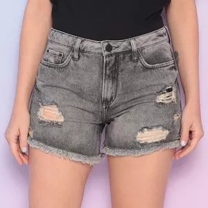 Short Jeans Com Rasgos<BR>- Cinza Escuro & Cinza Claro