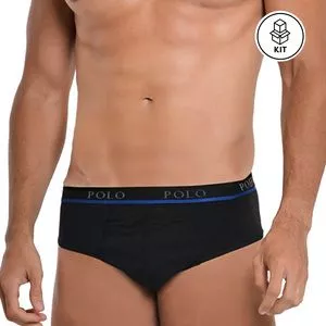 Kit De Cuecas Slip Polo<BR>- Preto & Azul<BR>- 2Pçs
