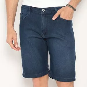 Bermuda Jeans Com Recortes<BR>- Azul Marinho