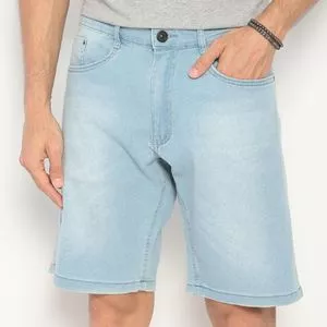 Bermuda Jeans Com Recortes<BR>- Azul Claro