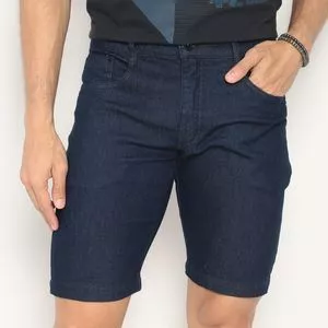 Bermuda Jeans Com Recortes<BR>- Azul Marinho