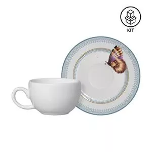 Jogo De Xícaras Para Café Borboleta<BR>- Branco & Azul<BR>- 6Pçs<BR>- 80ml<BR>- Alleanza Cerâmica