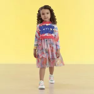 Vestido Infantil Com Inscrição<BR>- Rosa Claro & Coral<BR>- Mon Sucré