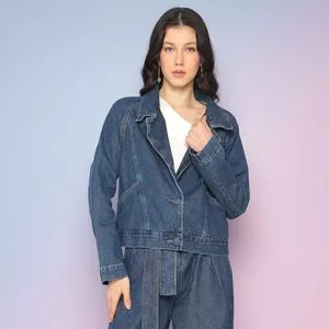 Jaqueta Jeans Com Recortes<BR>- Azul<BR>- Zune