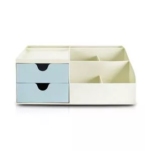 Organizador De Mesa Multifuncional<br /> - Off White & Azul<br /> - 13x32x19cm<br /> - Jacki Design