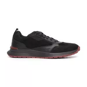 Tênis Acamurçado Com Recortes<BR>- Preto & Bordô