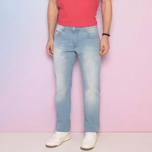 Calça Jeans Paul Regular Estonada<BR>- Azul Claro<BR>- Forum