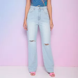 Calça Jeans Reta Com Destroyed<BR>- Azul Claro<BR>- Colcci