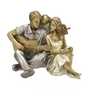 Escultura Família<BR>- Dourada & Cinza<BR>- 11,5x16x12,5cm<BR>- Mabruk