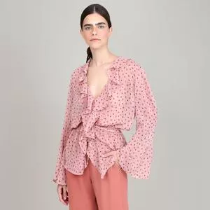 Blusa Floral<BR>- Rosa Claro & Marrom
