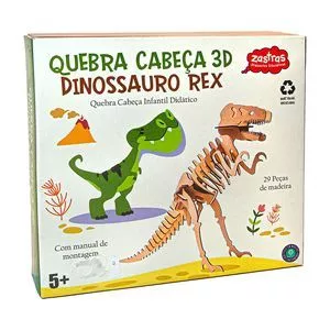 Quebra Cabeça 3D Dinossauro Rex<BR>- Zastras<BR>- ZASTRAS BRINQUEDOS