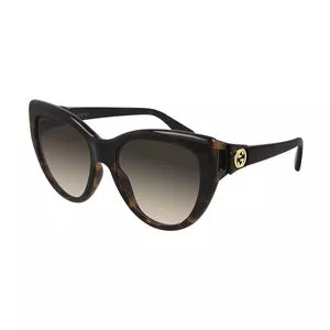 Óculos De Sol Gatinho<BR>- Marrom Escuro & Amarelo Escuro<BR>- Gucci