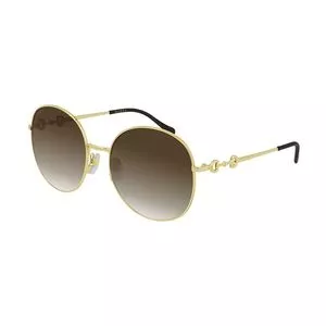 Óculos De Sol Redondo<BR>- Dourado & Marrom<BR>- Gucci