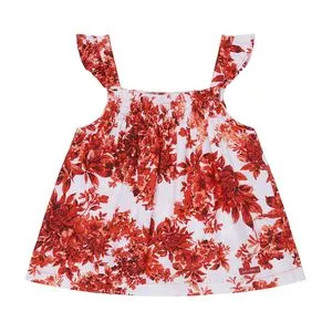 Blusa Floral<BR>- Off White & Vermelha