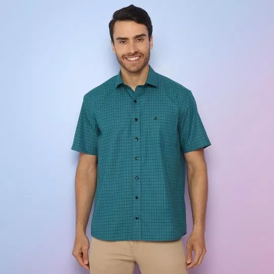 Camisa Comfort em Algodão com Estampa Xadrez Azul