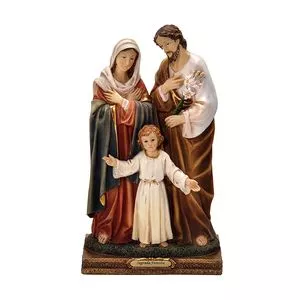 Estátua Decorativa Família Sagrada<BR>- Branca & Dourada<BR>- 13x8x5,5cm<BR>- Mabruk