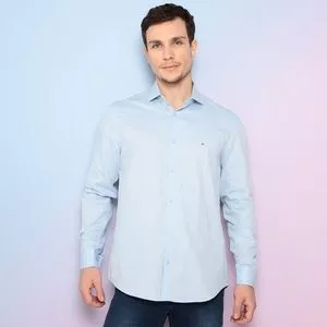 Camisa Regular Fit Com Logo<BR>- Azul Claro