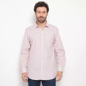 Camisa Comfort Fit Com Bolso<BR>- Off White & Vermelha