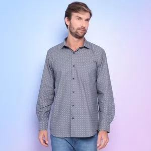 Camisa Comfort Fit Geométrica<BR>- Cinza