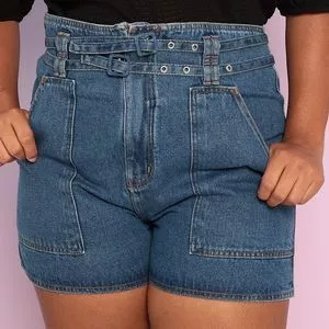Short Jeans Betina Com Cinto<BR>- Azul Marinho