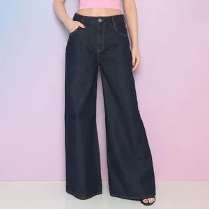 Calça Kate Jeans Pantalona Com Recorte<BR>- Azul Marinho<BR>- Dimy