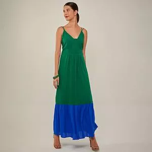 Vestido Longo Com Recortes<BR>- Verde & Azul