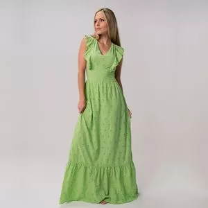 Vestido Longo Com Babado<BR>- Verde