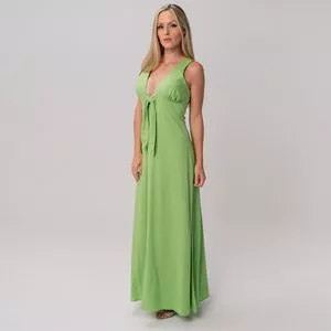Vestido Longo Com Laço<BR>- Verde