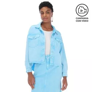 Jaqueta Em Sarja Com Bolsos<BR>- Azul Claro