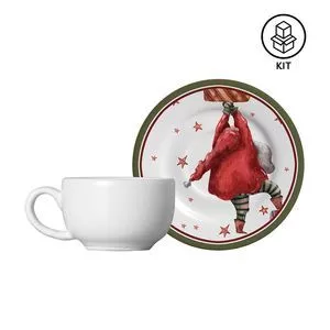 Jogo De Xícaras Para Café Papai Noel<BR>- Vermelho & Off White<BR>- 6Pçs<BR>- 80ml