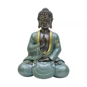 Buda Decorativo<BR>- Verde & Dourado<BR>- 25x19x13cm