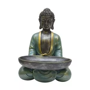 Buda Decorativo<BR>- Verde & Dourado<BR>- 25x18x16cm