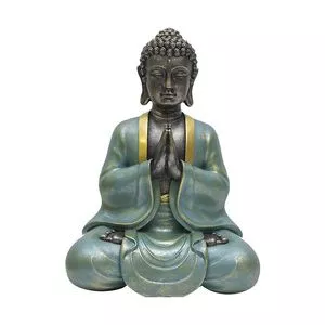 Buda Decorativo<BR>- Verde & Dourado<BR>- 25x19x13cm