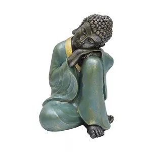 Buda Decorativo<BR>- Verde & Dourado<BR>- 20x12x14cm