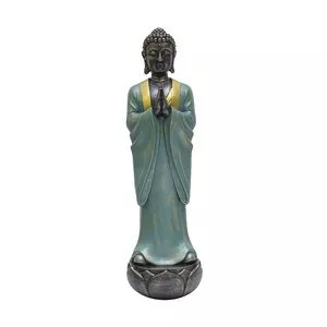 Buda Decorativo<BR>- Preto & Verde Água<BR>- 35x15x10cm