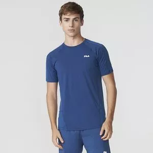 Camiseta Fila® Com Microfuros<BR>- Azul & Branca