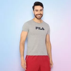 Camiseta Fila®<BR>- Cinza & Azul Marinho