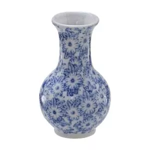 Mini Vaso Decorativo Floral<BR>- Branco & Azul Escuro<BR>- 11,5xØ7cm